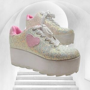 YRU LALA glitter sparkle pink heart platform rave edc sneakers white 9